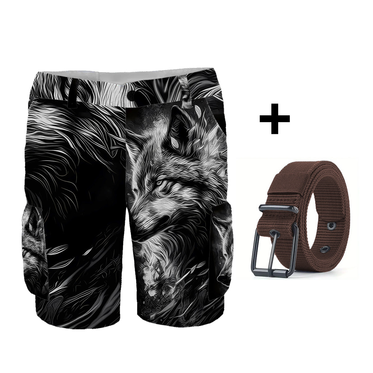 Strong Wolf - Short cargo personnalisé avec ceinture