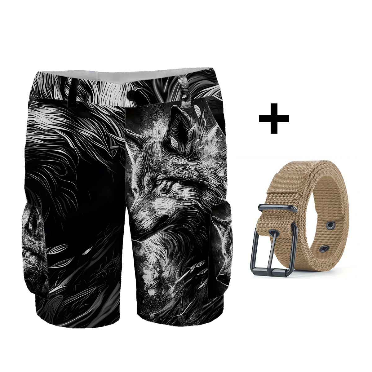 Strong Wolf - Short cargo personnalisé avec ceinture
