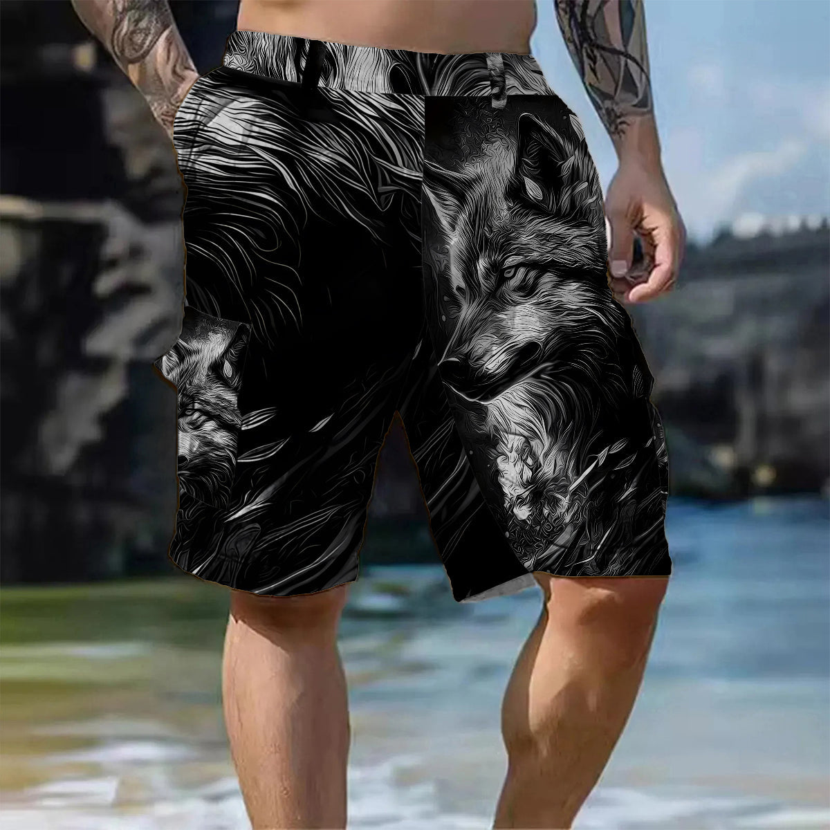 Strong Wolf - Short cargo personnalisé avec ceinture