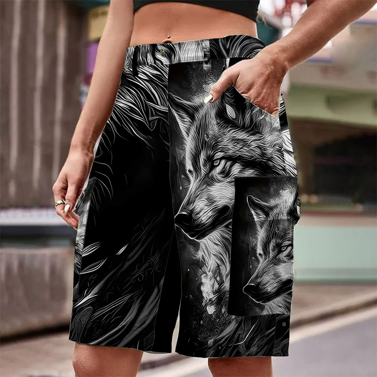 Strong Wolf - Short cargo personnalisé avec ceinture