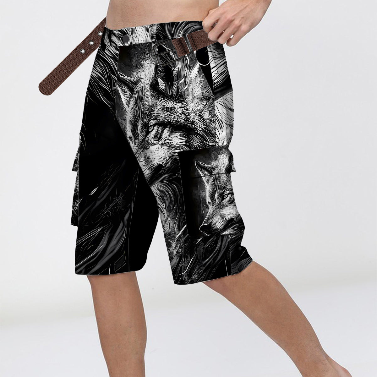 Strong Wolf - Short cargo personnalisé avec ceinture