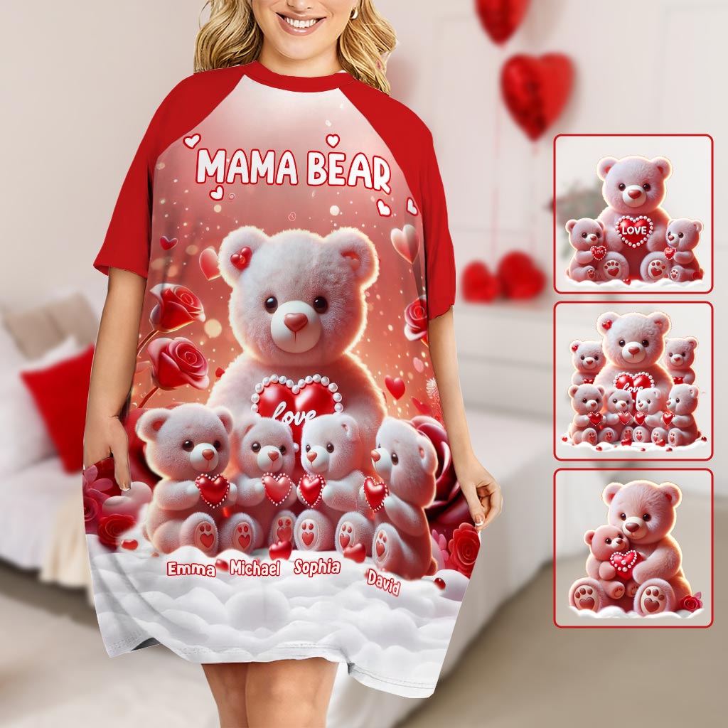 Mama Bear - Personalized Mother Sleep T-shirt Dress