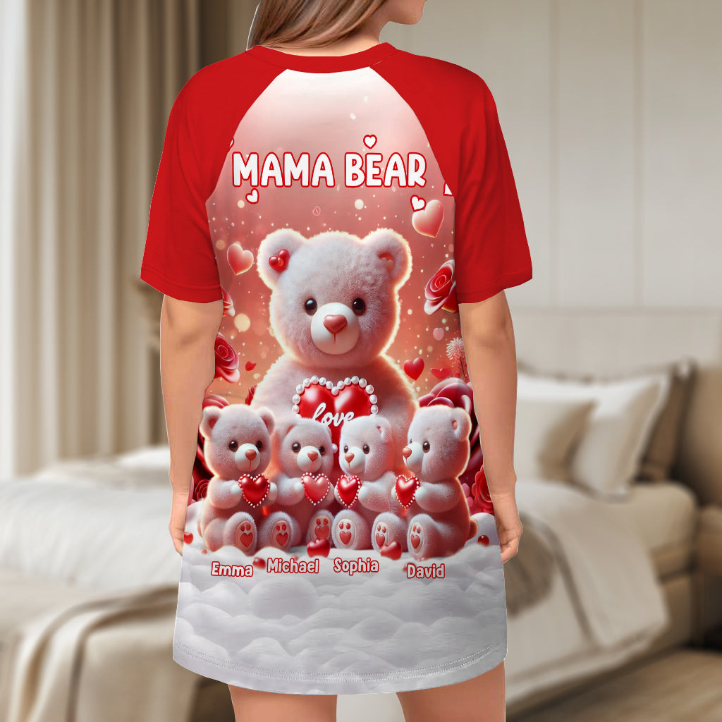 Mama Bear - Personalized Mother Sleep T-shirt Dress