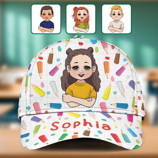 Niedliche Kinderzeichnung mit Buntstiften – Personalisierte klassische Kinderkappe