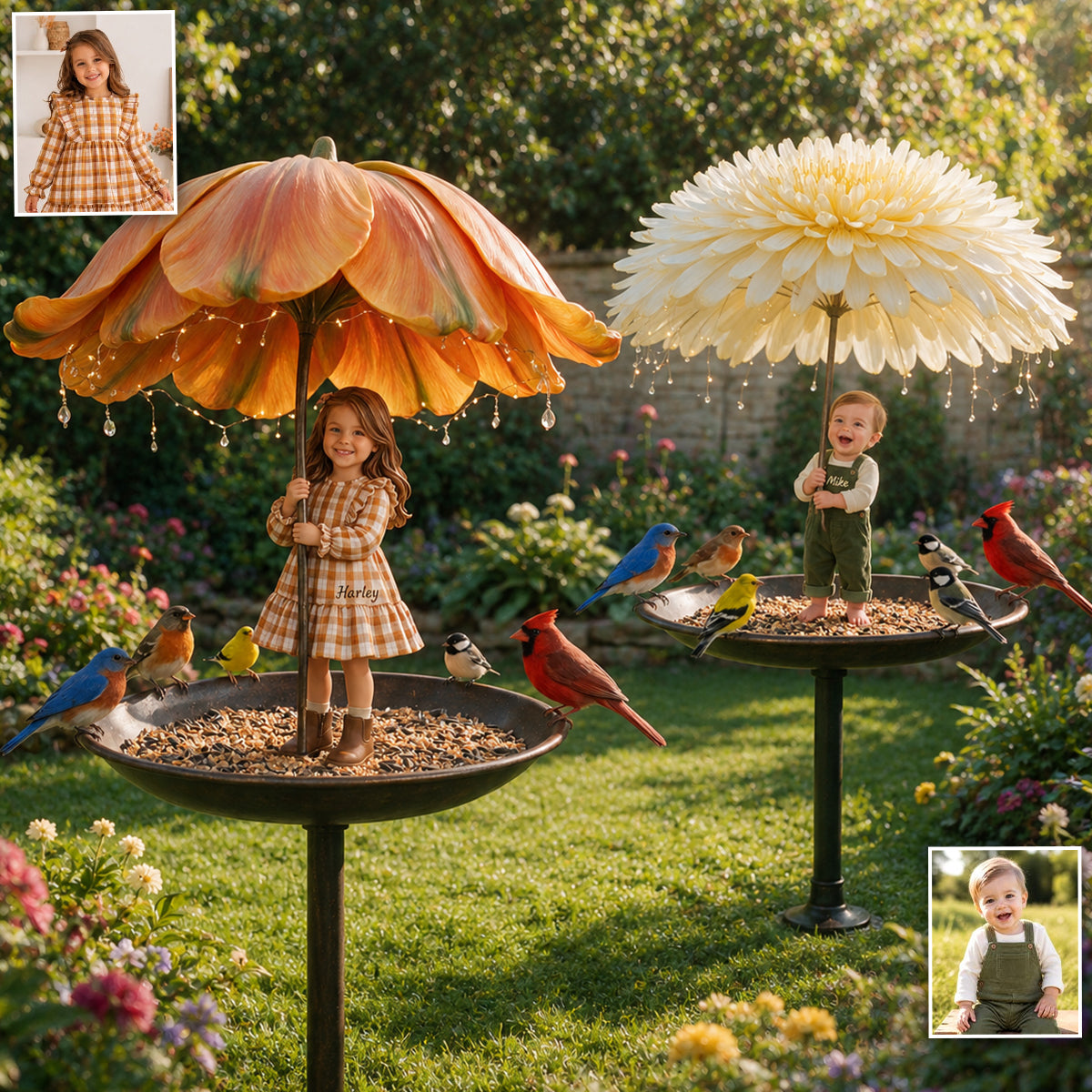 Individuelles Foto und Blume - Personalisierter Vogelhaus/Bad für Kinder