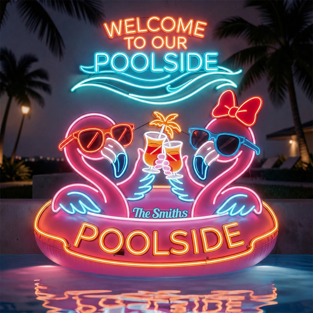 Panneau de Piscine - Enseigne LED Néon Personnalisée Flamant Rose
