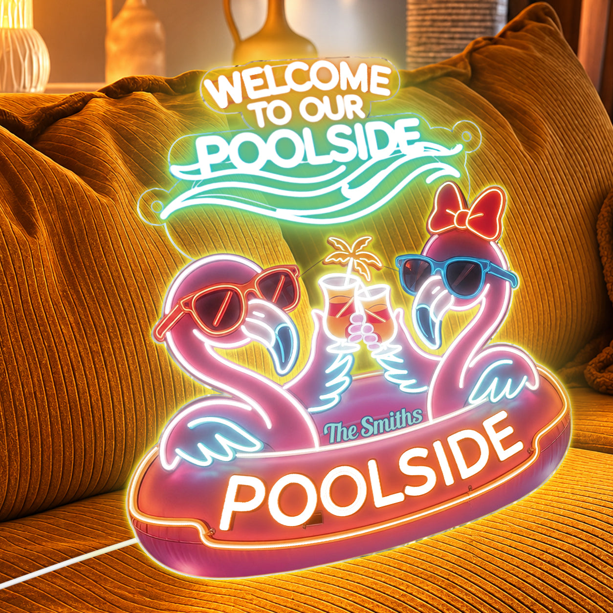 Panneau de Piscine - Enseigne LED Néon Personnalisée Flamant Rose