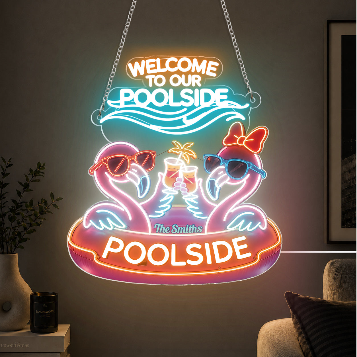Panneau de Piscine - Enseigne LED Néon Personnalisée Flamant Rose