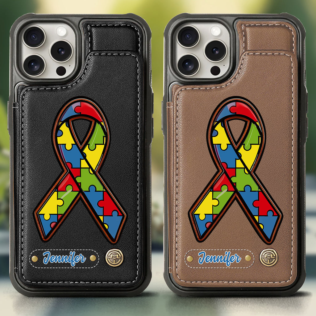 Autismus-Bewusstsein – Personalisierte Handyhülle mit Brieftaschenmotiv zum Thema Autismus