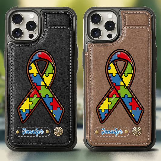 Autismus-Bewusstsein – Personalisierte Handyhülle mit Brieftaschenmotiv zum Thema Autismus