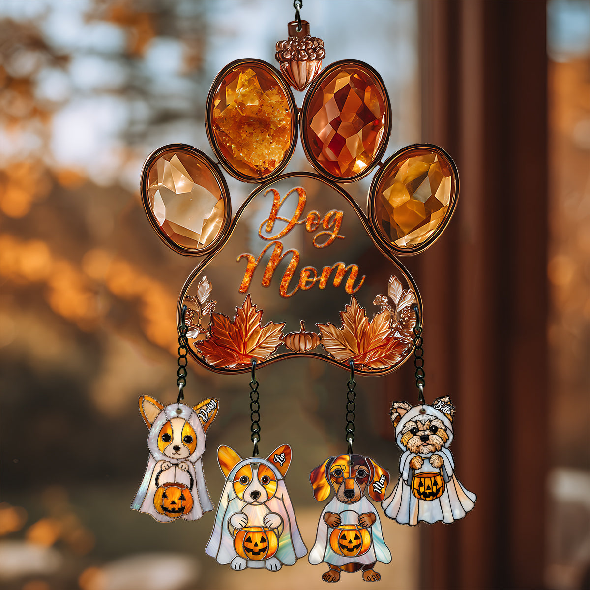 Maman de chien - Attrape-soleil personnalisé à suspendre à la fenêtre avec breloques personnalisées