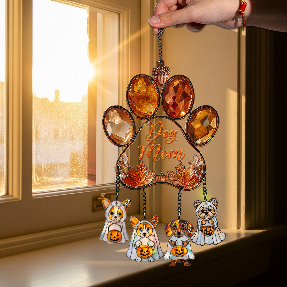 Maman de chien - Attrape-soleil personnalisé à suspendre à la fenêtre avec breloques personnalisées
