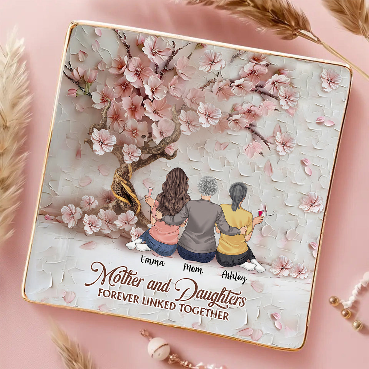 Mother And Daughters Forever Linked Together - Personalized Mother Fully Printed Jewelry Dish