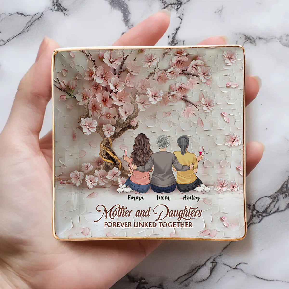 Mother And Daughters Forever Linked Together - Personalized Mother Fully Printed Jewelry Dish