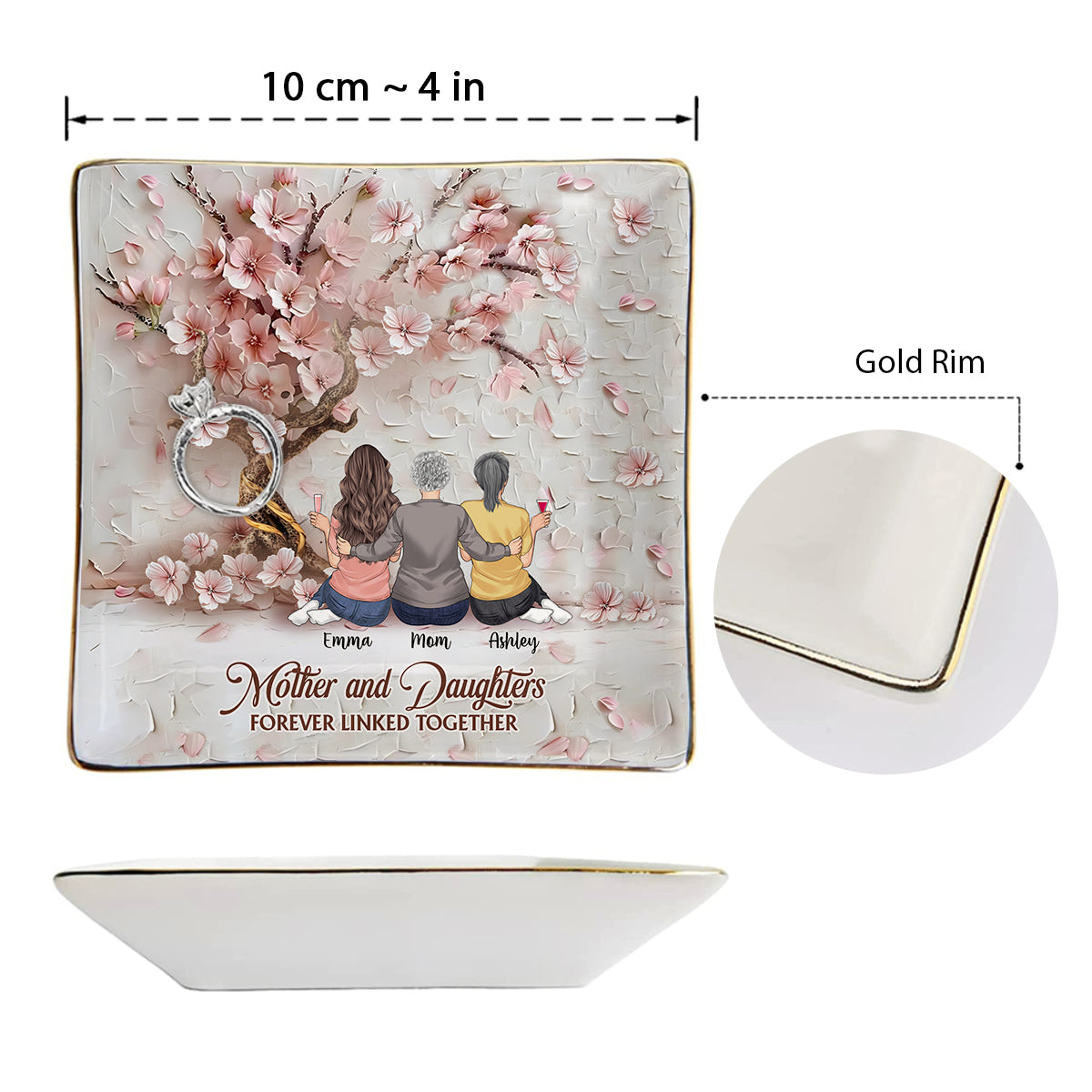 Mother And Daughters Forever Linked Together - Personalized Mother Fully Printed Jewelry Dish