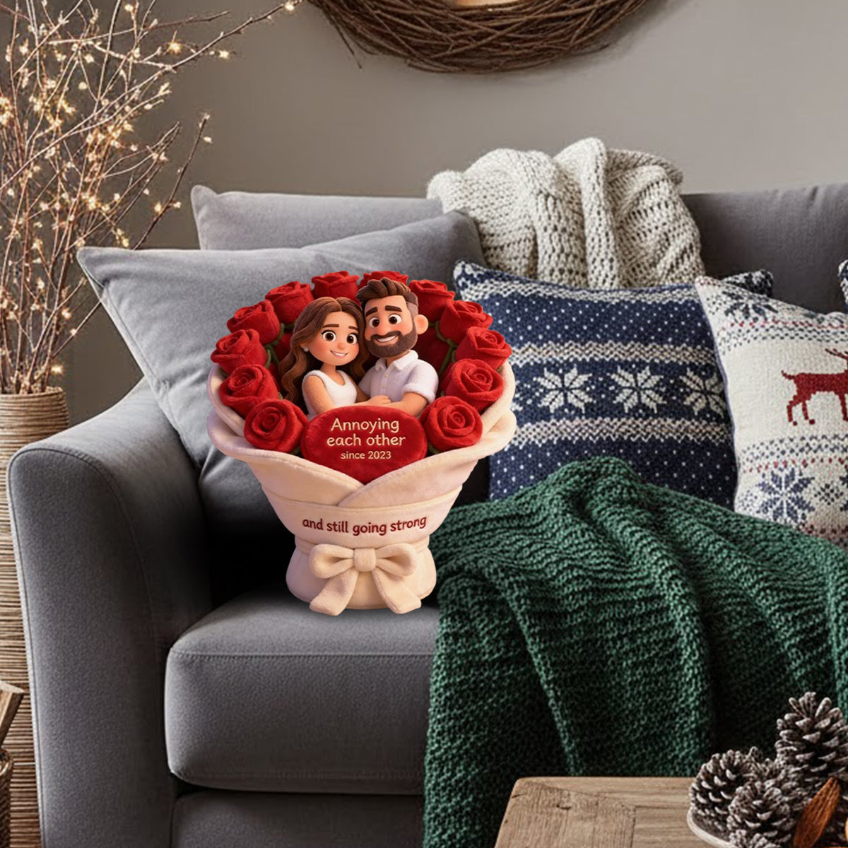 S'agacer mutuellement - Coussin personnalisé en fausse fourrure pour couple
