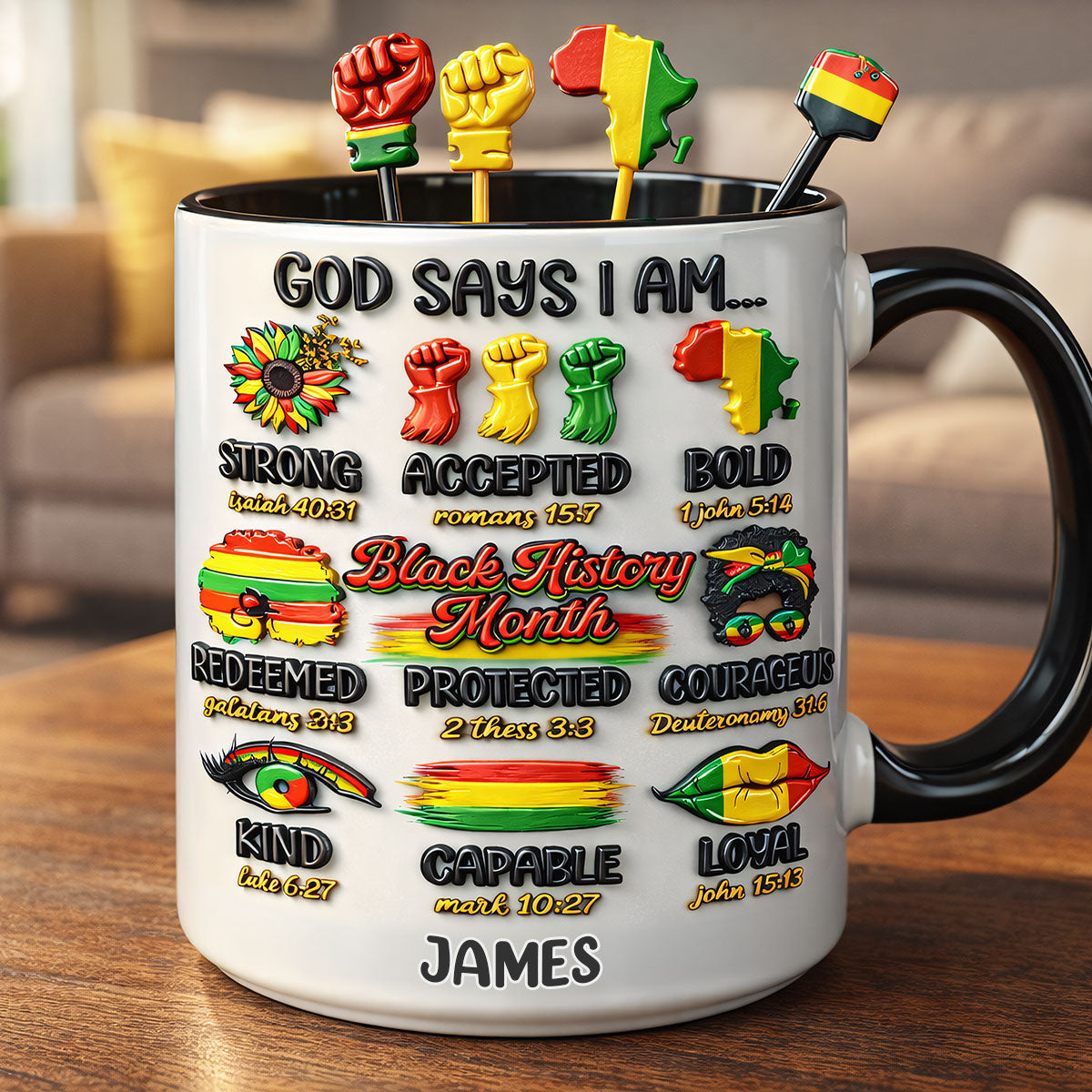 Mois de l'histoire des Noirs, Dieu dit que tu es - Mug personnalisé afro-américain avec agitateurs en acrylique