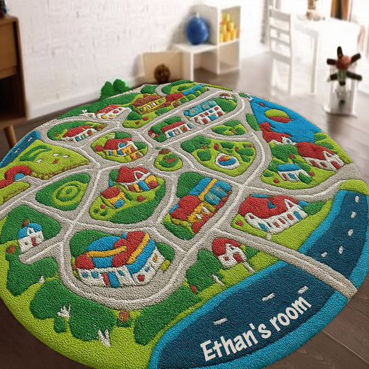 Kids City Road - Tapis touffeté antidérapant personnalisé pour enfants