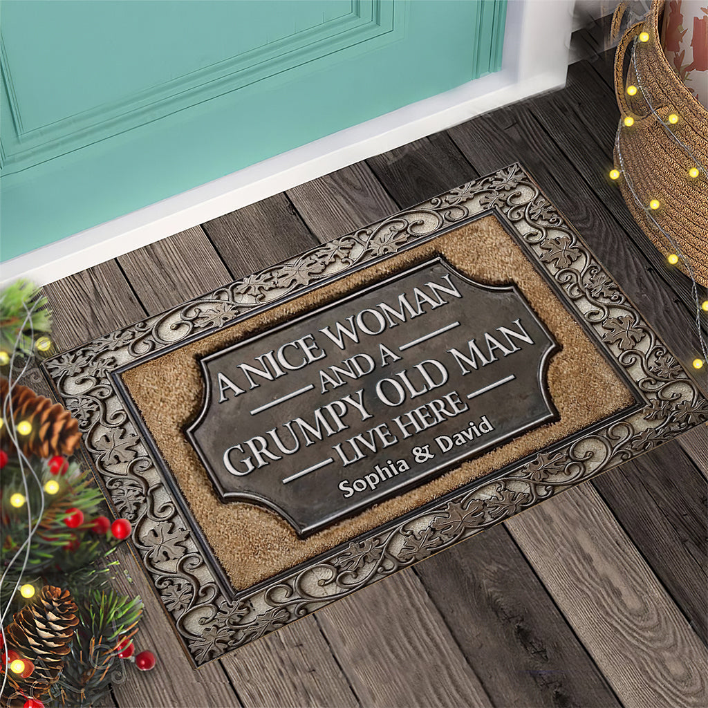 A Nice Woman and A Grumpy Old Man Live Here - Personalized Couple Doormat