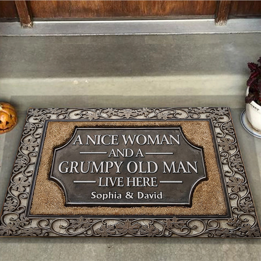 A Nice Woman and A Grumpy Old Man Live Here - Personalized Couple Doormat