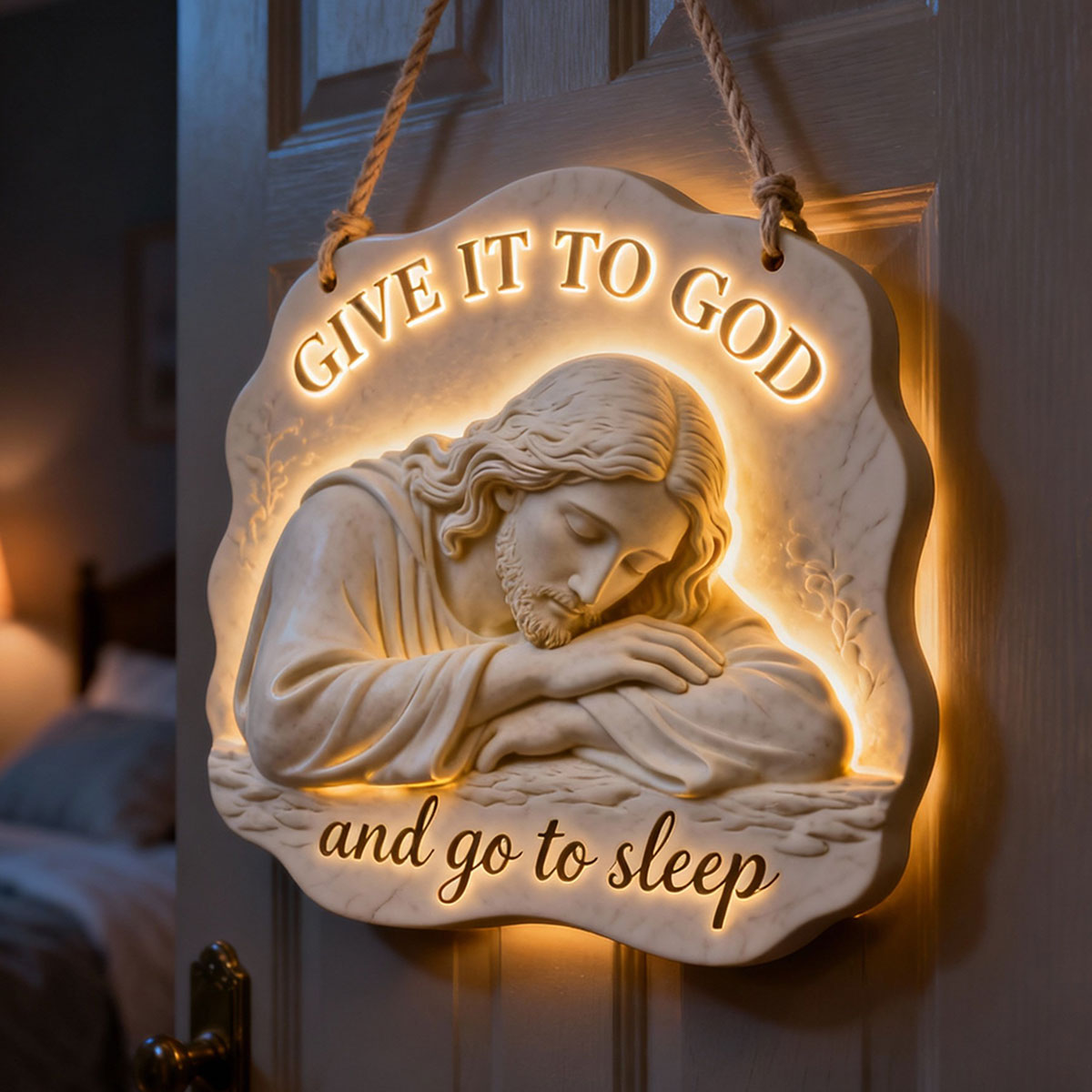 Confie-le à Dieu et dors - Panneau lumineux LED chrétien personnalisé en acrylique