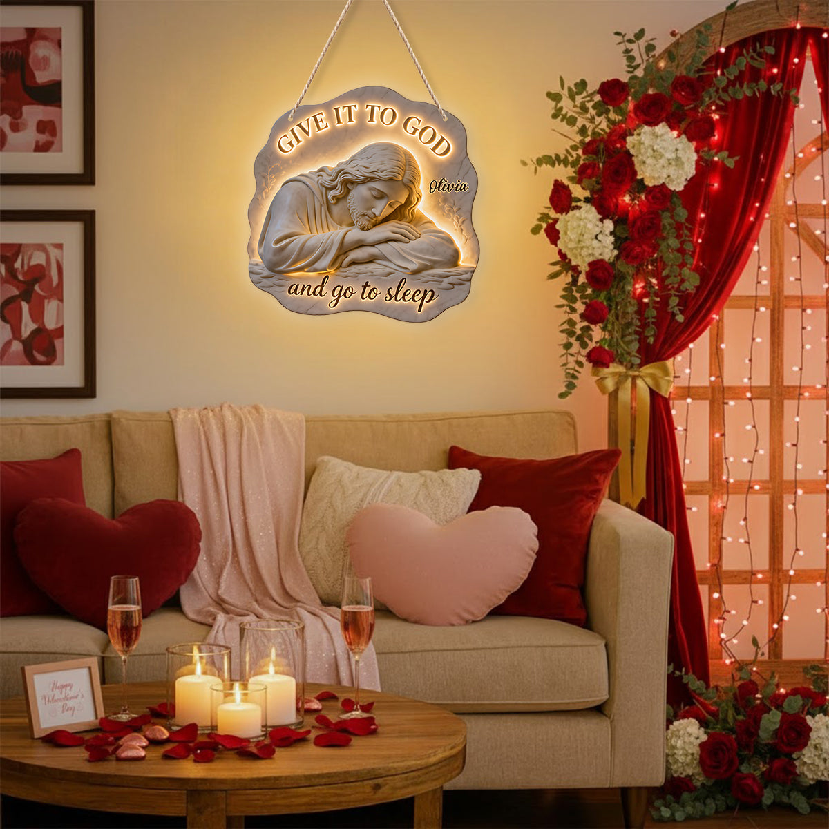 Confie-le à Dieu et dors - Panneau lumineux LED chrétien personnalisé en acrylique