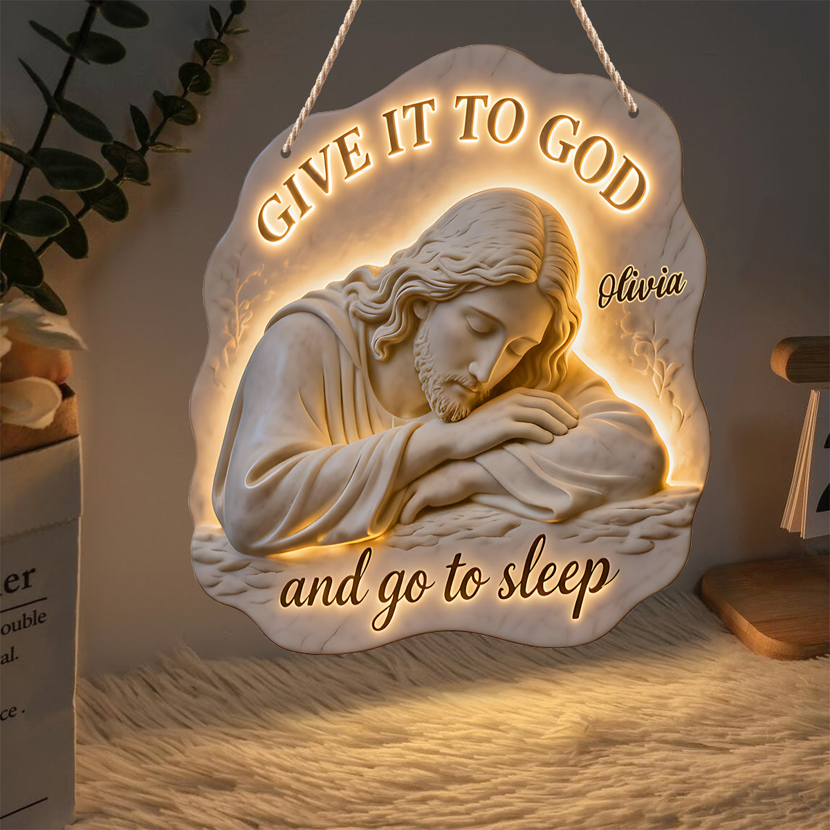 Confie-le à Dieu et dors - Panneau lumineux LED chrétien personnalisé en acrylique