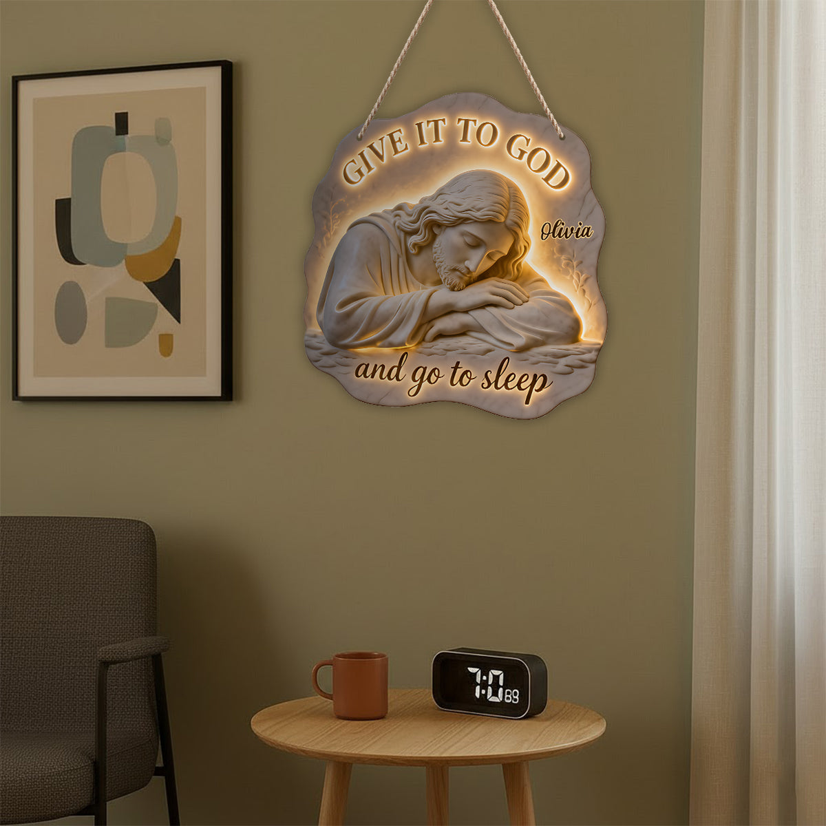 Confie-le à Dieu et dors - Panneau lumineux LED chrétien personnalisé en acrylique