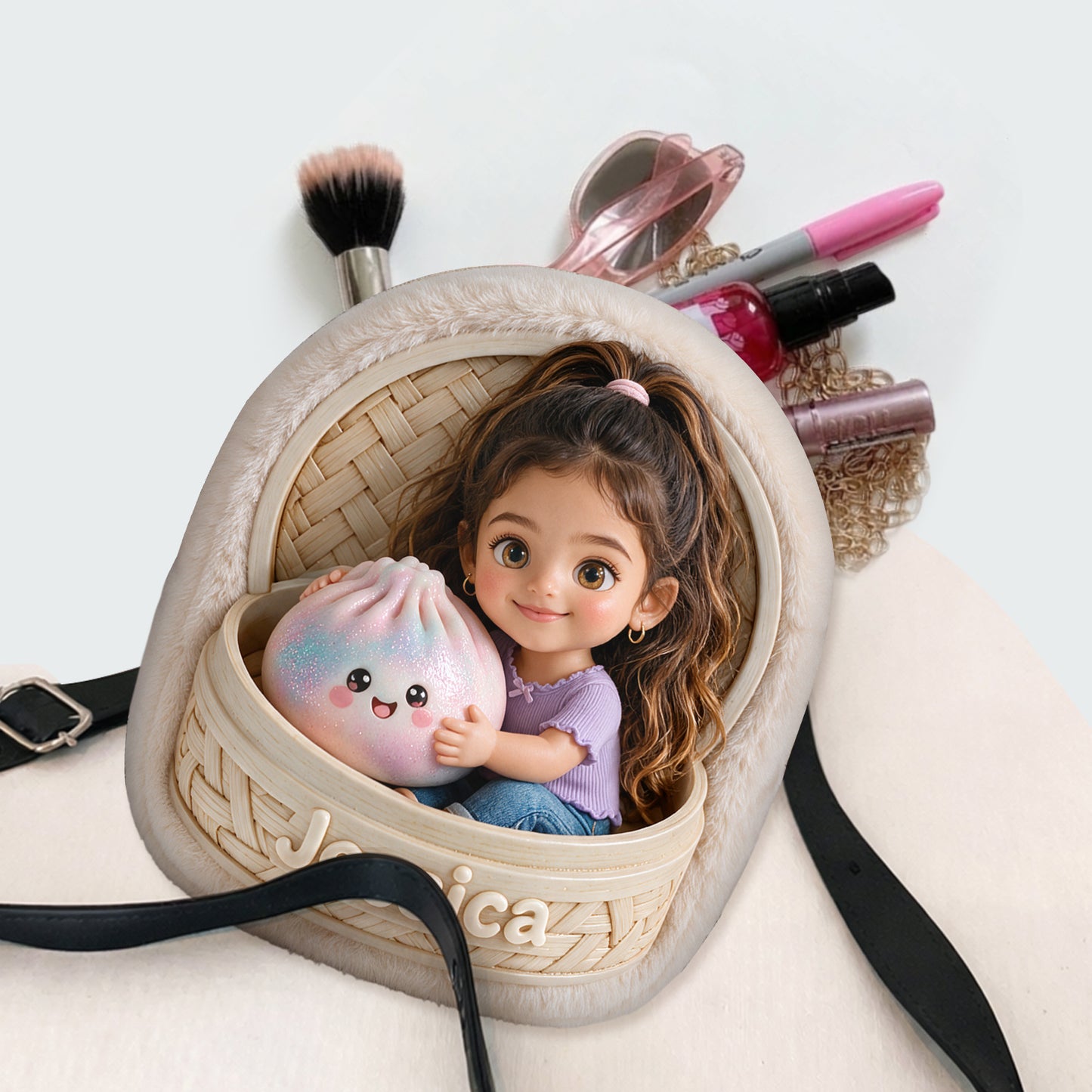 The Funny Mystery Dumpling For Kid - Personalized Kid Plush Crossbag