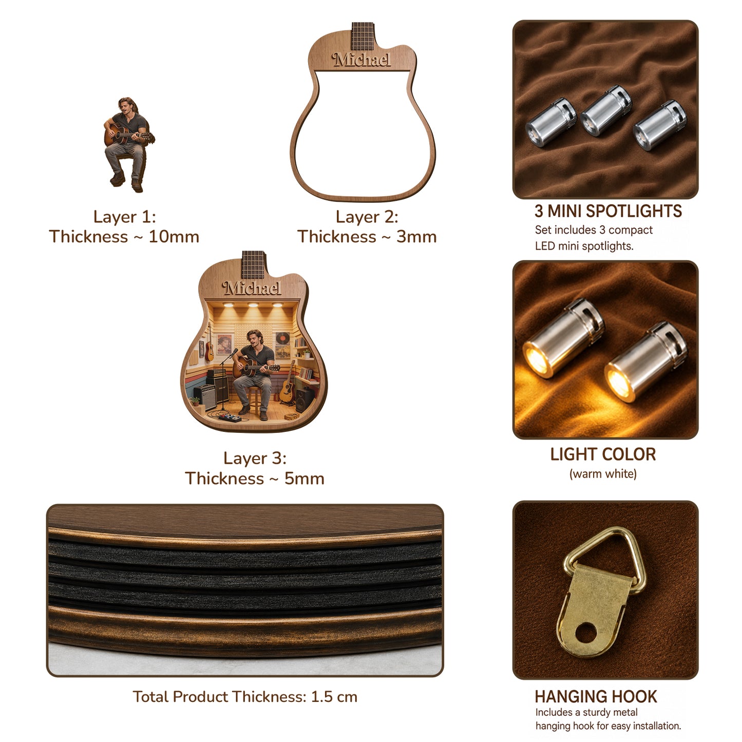 Guitar Lover - Personalized Guitar Wooden Light Shadow Box