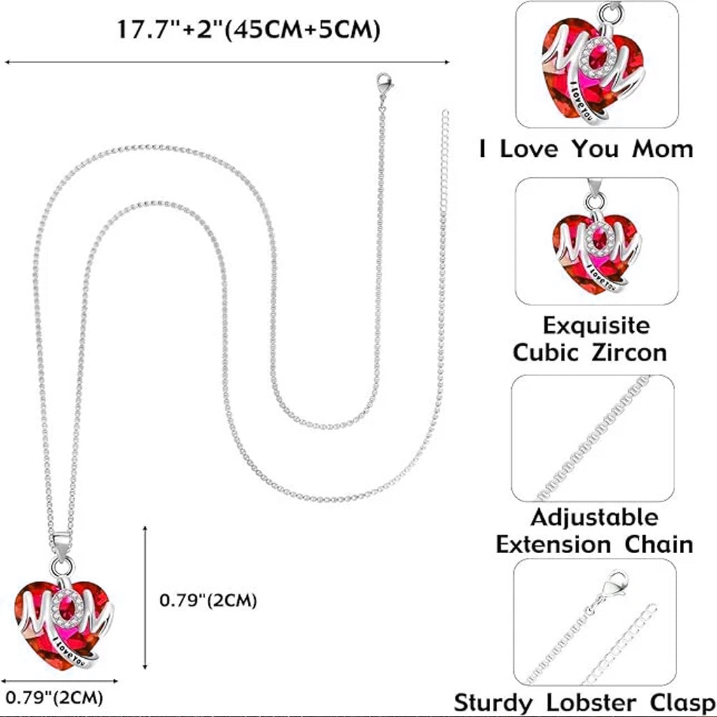 Heart-Shaped 'I Love You' MOM Pendant Necklace