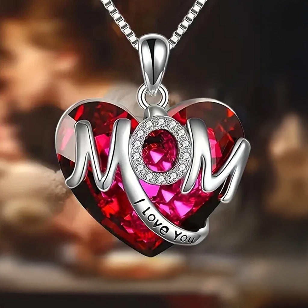 Heart-Shaped 'I Love You' MOM Pendant Necklace