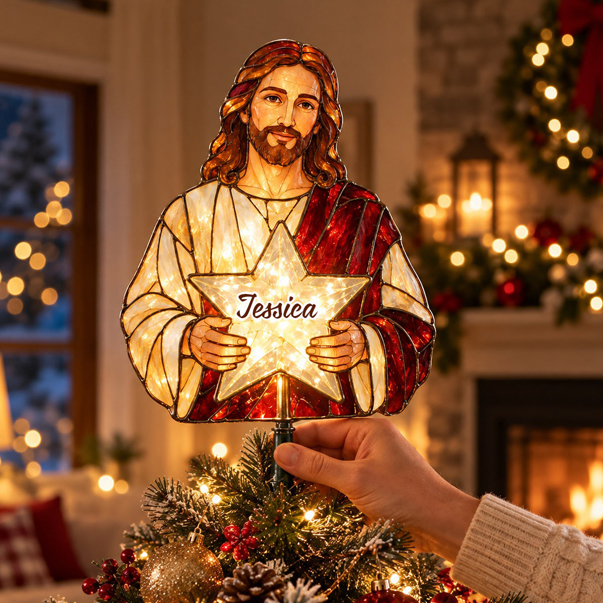 The Holy Night - Personalized Christian LED Light Tree Topper