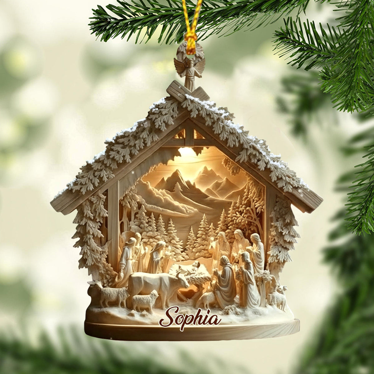 Krippenszene Jesus – Personalisierter christlicher Weihnachtsschmuck