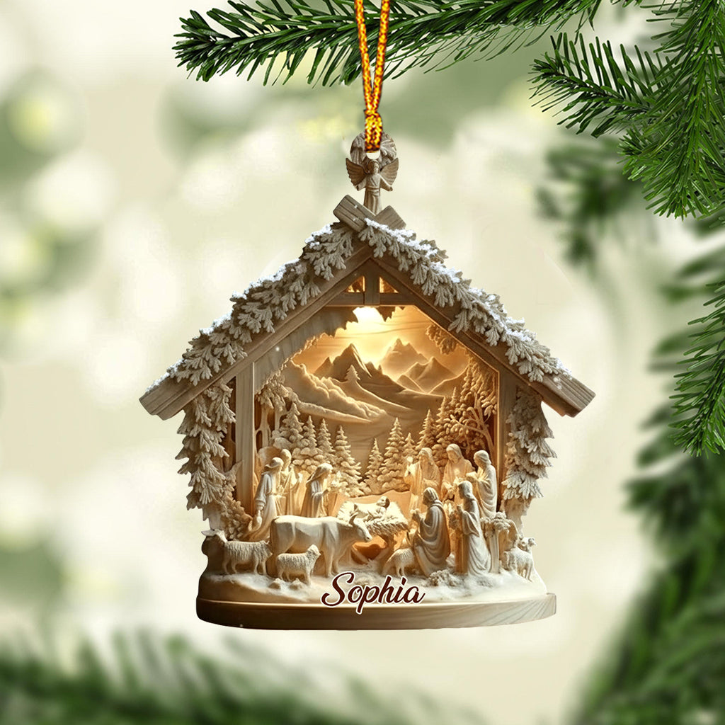 Krippenszene Jesus – Personalisierter christlicher Weihnachtsschmuck
