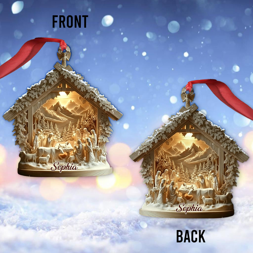 Krippenszene Jesus – Personalisierter christlicher Weihnachtsschmuck