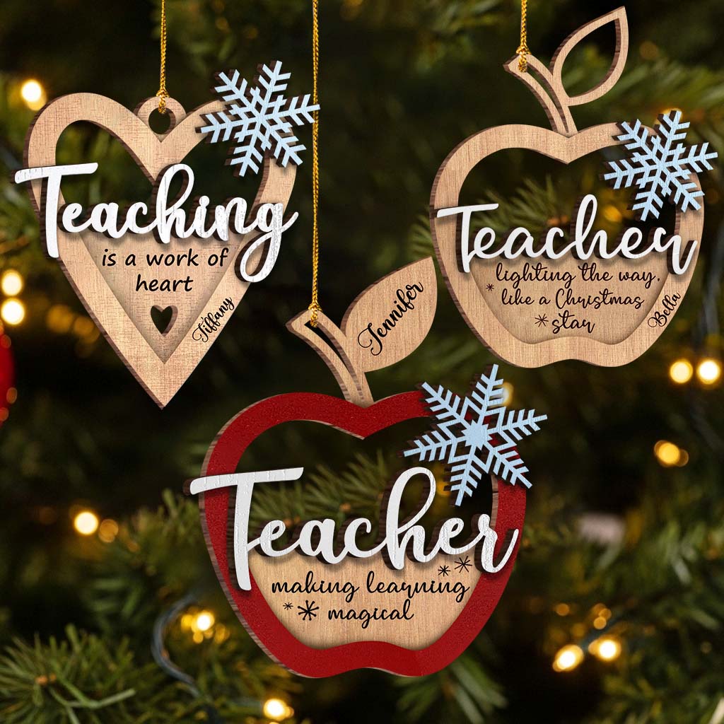 Noël des enseignants - Ornement en bois personnalisé à 2 niveaux