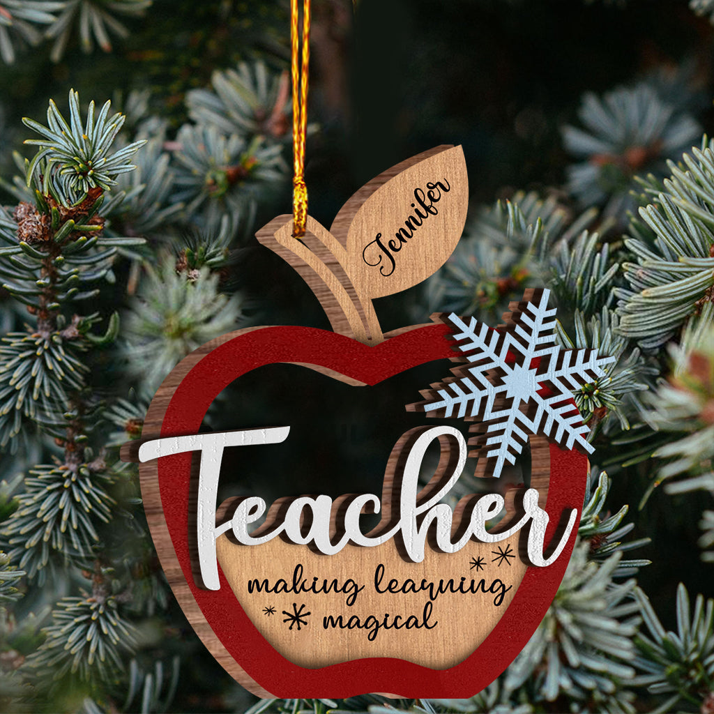 Noël des enseignants - Ornement en bois personnalisé à 2 niveaux