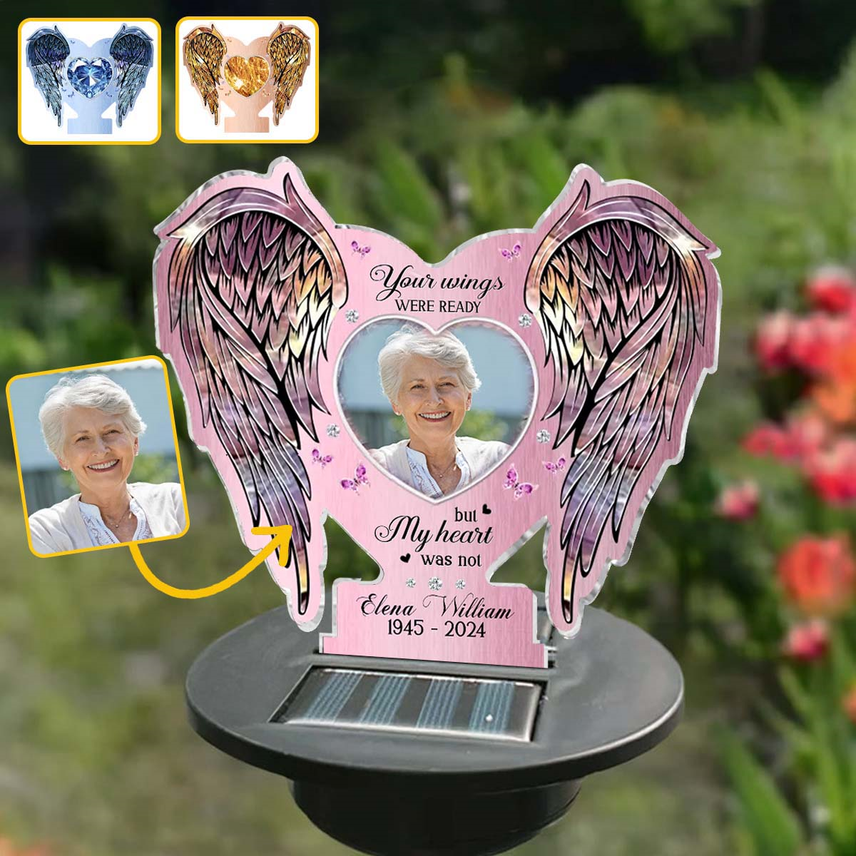 Your Wings Were Ready But My Heart Was Not - Personalized Memorial Garden Solar Light