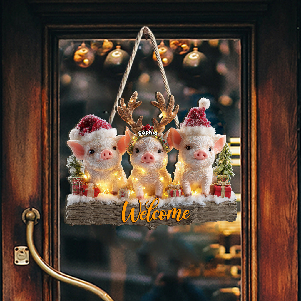 Weihnachten mit Ferkeln – Personalisiertes Holzschild für Schweineliebhaber in individueller Form