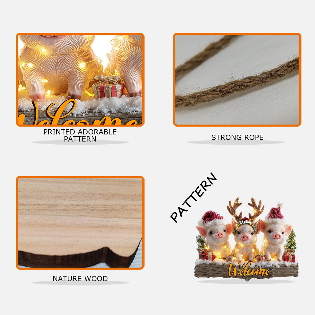 Weihnachten mit Ferkeln – Personalisiertes Holzschild für Schweineliebhaber in individueller Form