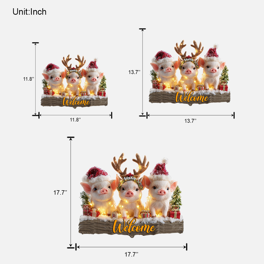 Weihnachten mit Ferkeln – Personalisiertes Holzschild für Schweineliebhaber in individueller Form