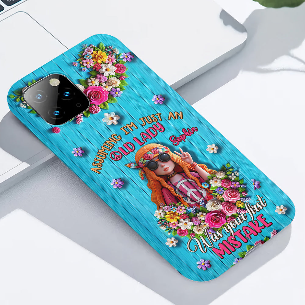 Deine Annahme, ich sei nur eine alte Dame, war dein erster Fehler – personalisierte Handyhülle mit Hippie-Vollbilddruck