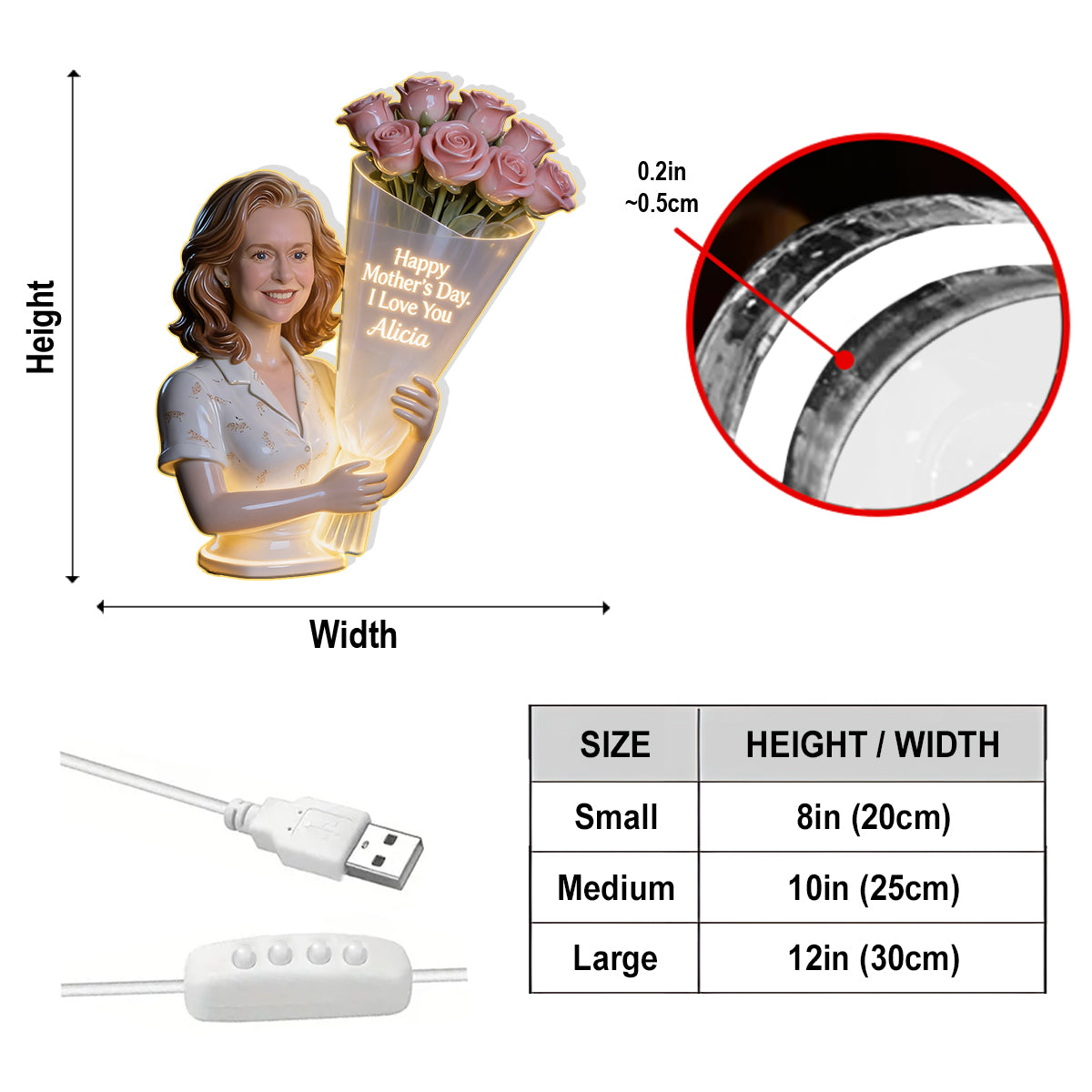 Joyeuse Fête des Mères - Lampe de Nuit LED Acrylique Personnalisée