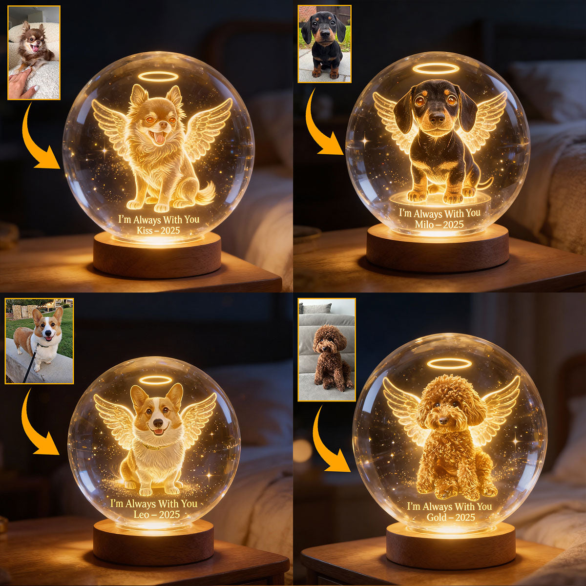 Je suis toujours avec toi - Veilleuse boule de cristal personnalisée pour chien