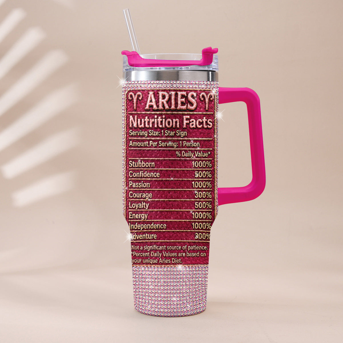 Ernährungsfakten für Sternzeichen - Personalisierter Horoskop-Rhinestone-Becher mit Griff