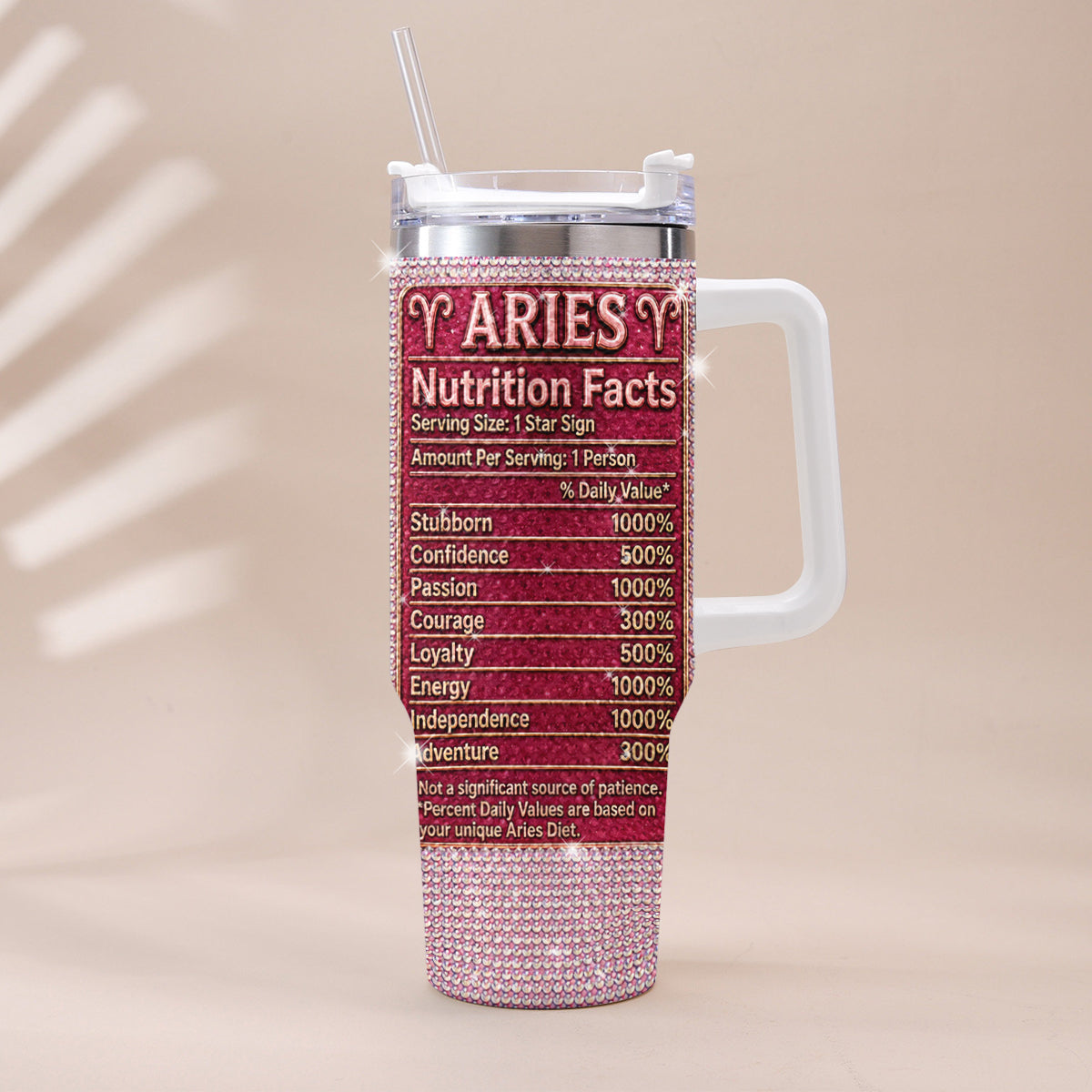 Ernährungsfakten für Sternzeichen - Personalisierter Horoskop-Rhinestone-Becher mit Griff