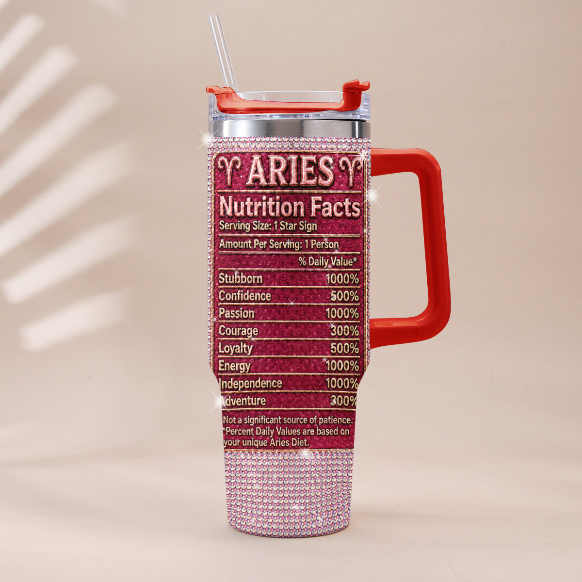 Ernährungsfakten für Sternzeichen - Personalisierter Horoskop-Rhinestone-Becher mit Griff