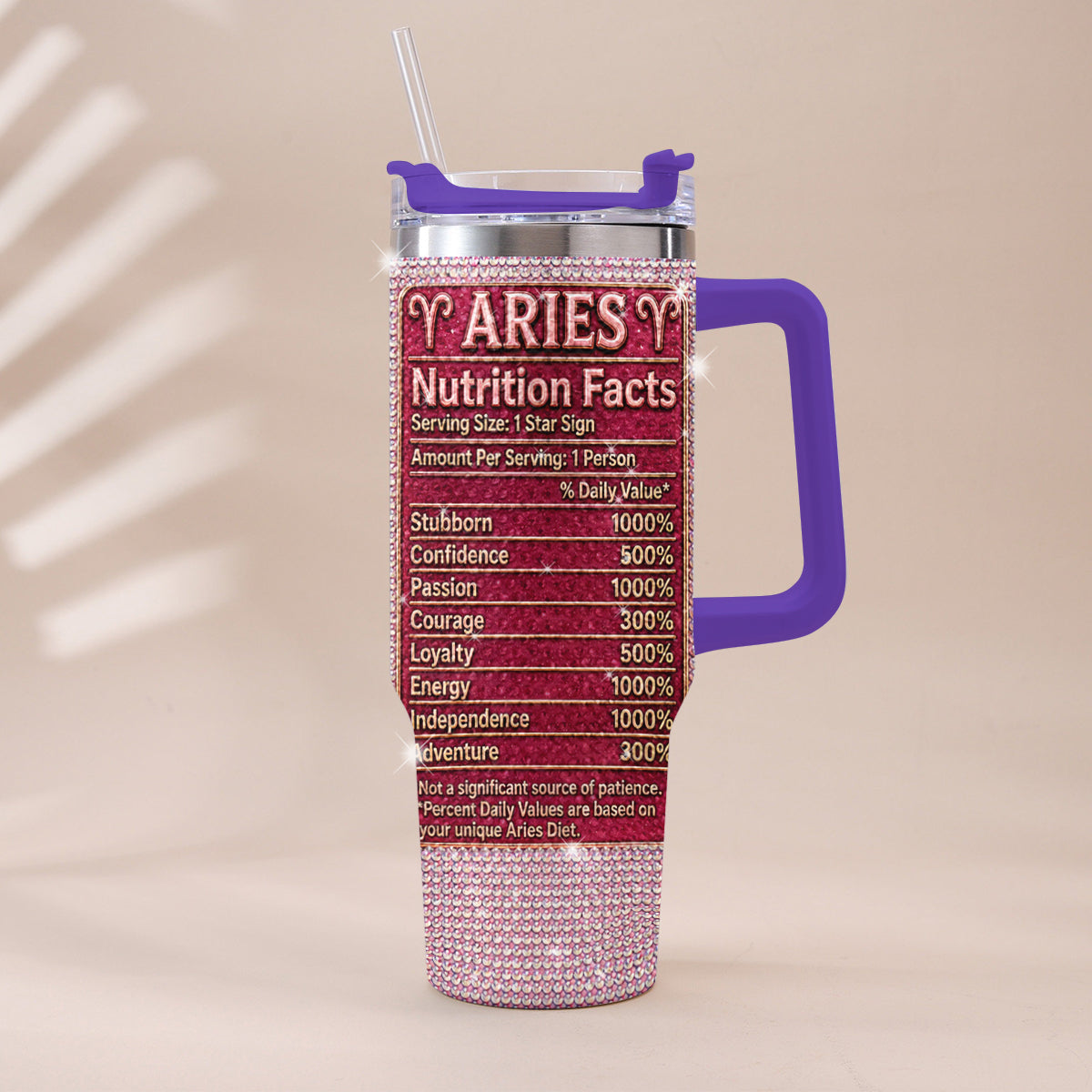 Ernährungsfakten für Sternzeichen - Personalisierter Horoskop-Rhinestone-Becher mit Griff