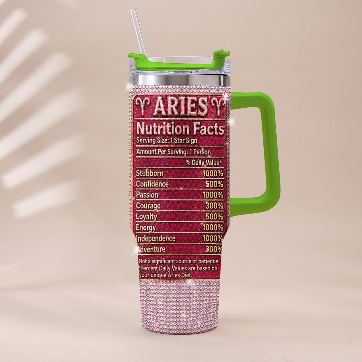 Ernährungsfakten für Sternzeichen - Personalisierter Horoskop-Rhinestone-Becher mit Griff